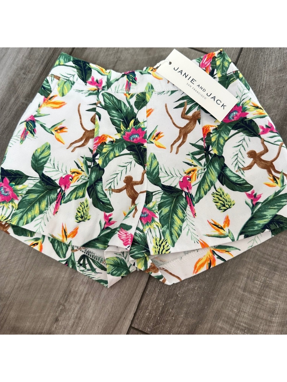 NWT Janie and Jack Tropical Monkey Jungle Print Pull-On Shorts Girls 6-12M New